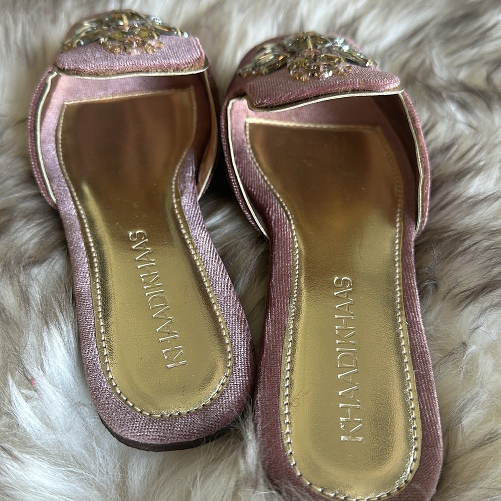 Pink velvet slides Rhinestones crystals New with dustbags & a box - Picture 5 of 10